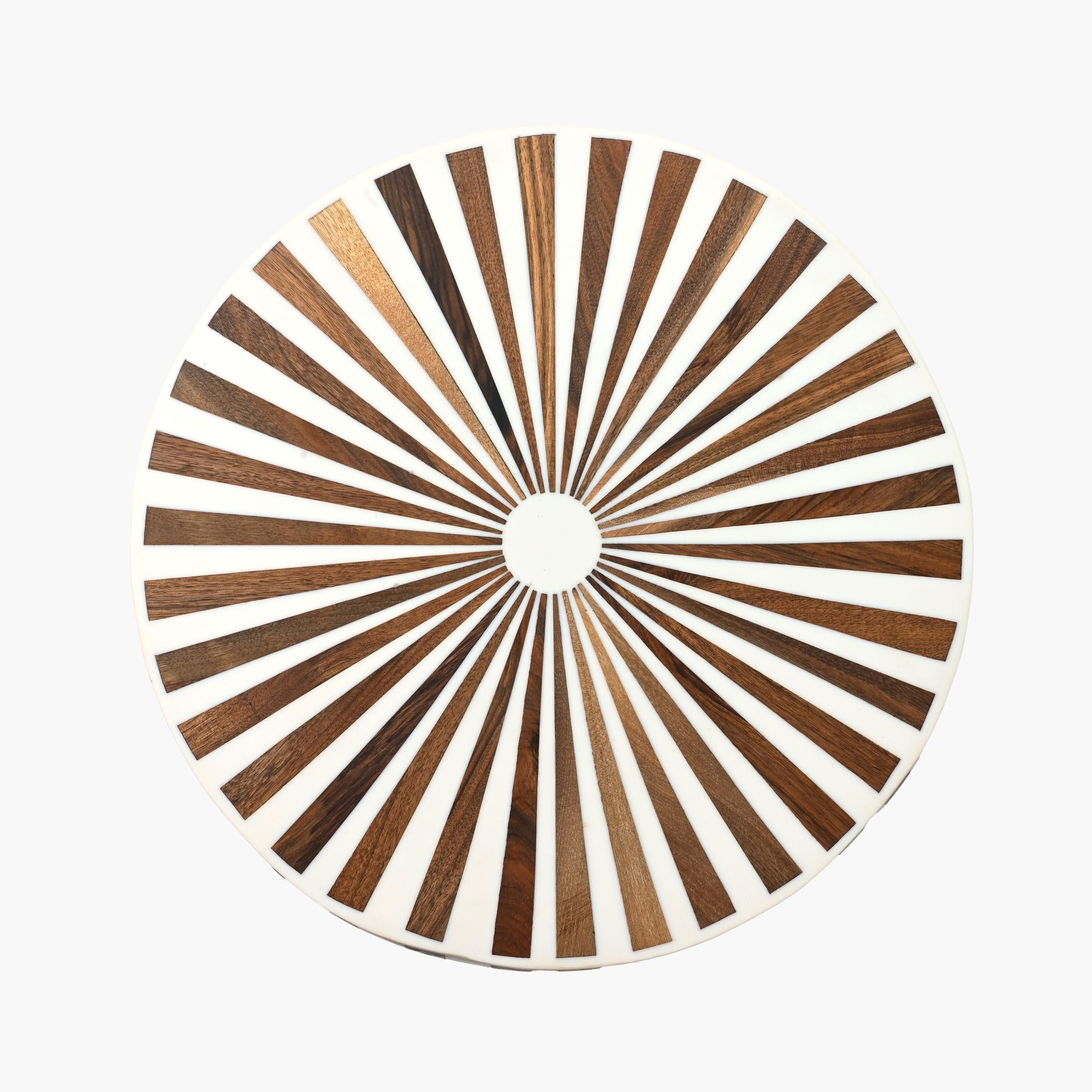 Barrel-shaped Moroccan walnut and resin accent table