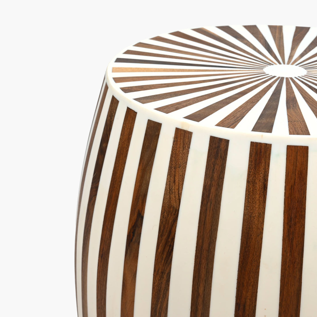 Walnut and resin barrel side table artisan design