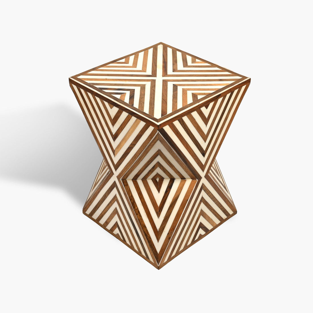 Brown square walnut and resin side table handcrafted in Marrakesh