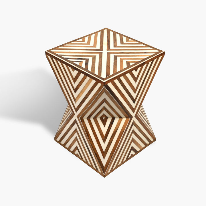 Brown square walnut and resin side table handcrafted in Marrakesh