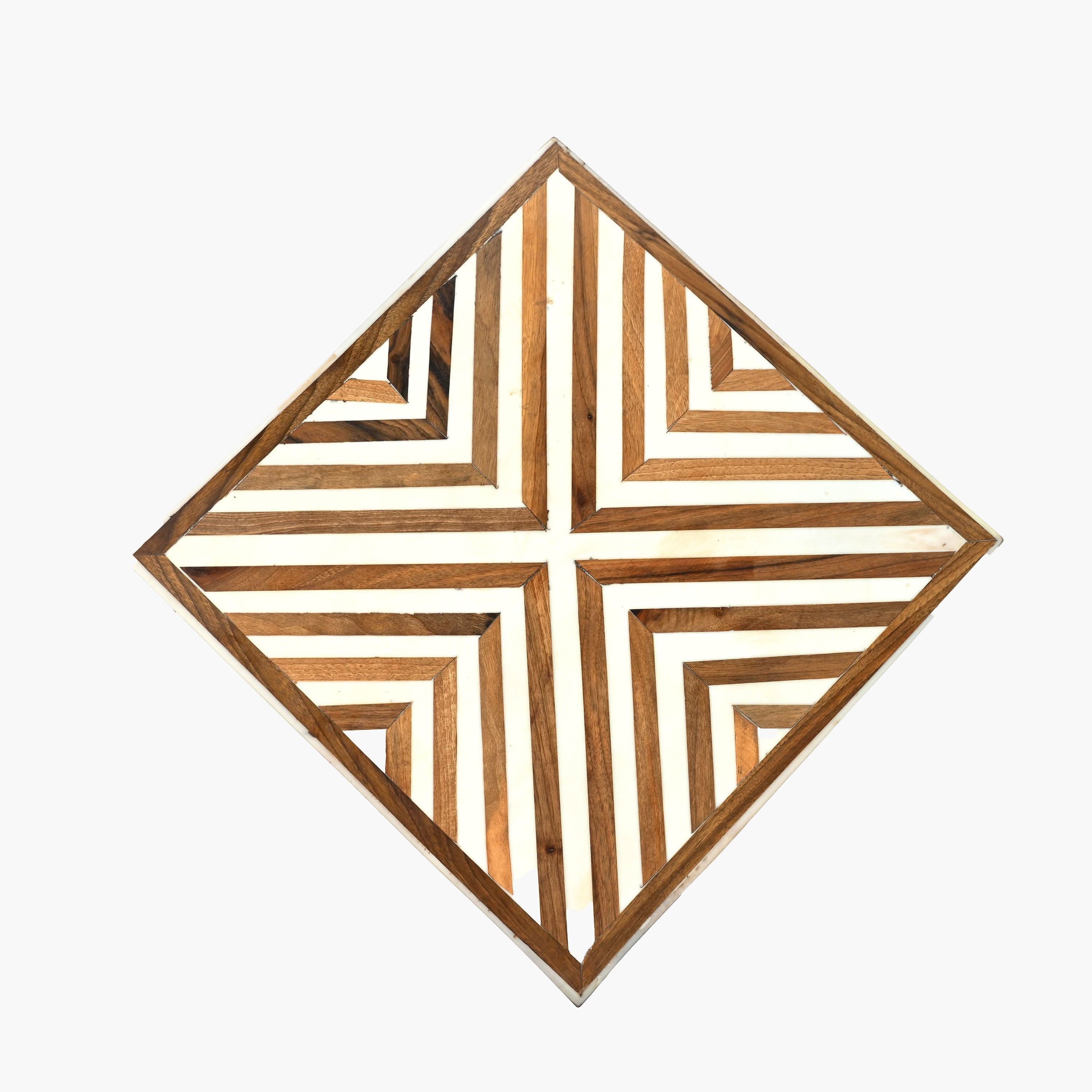 Brown walnut and resin Moroccan square accent table