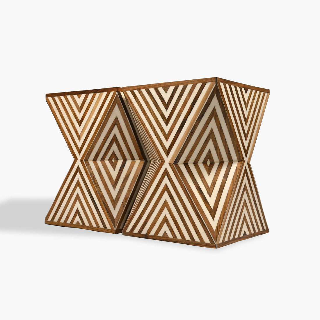 Square brown walnut and resin side table artisan design