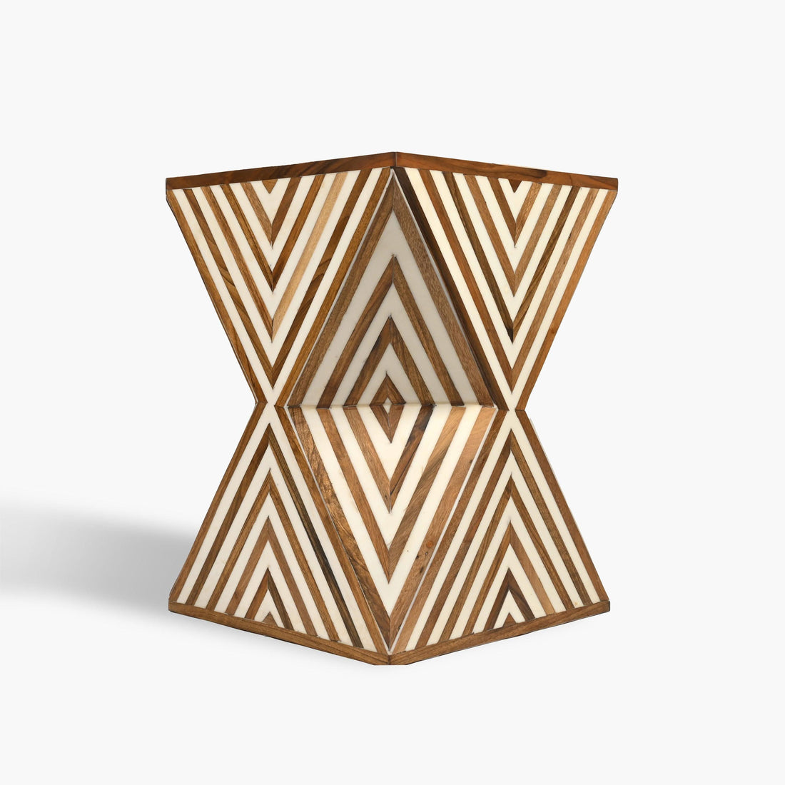 Handmade brown square walnut and resin accent side table