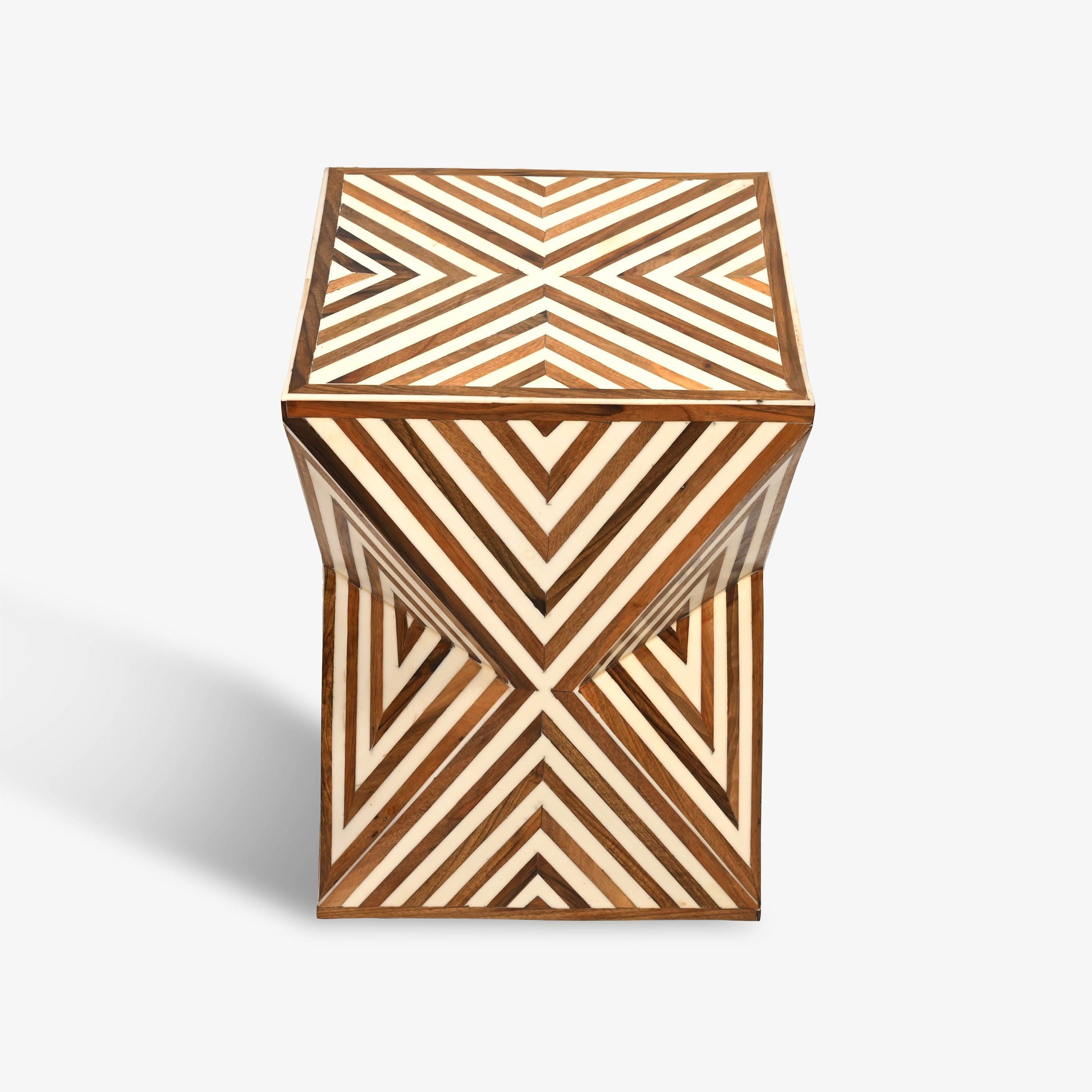Brown square side table handmade from walnut wood and resin