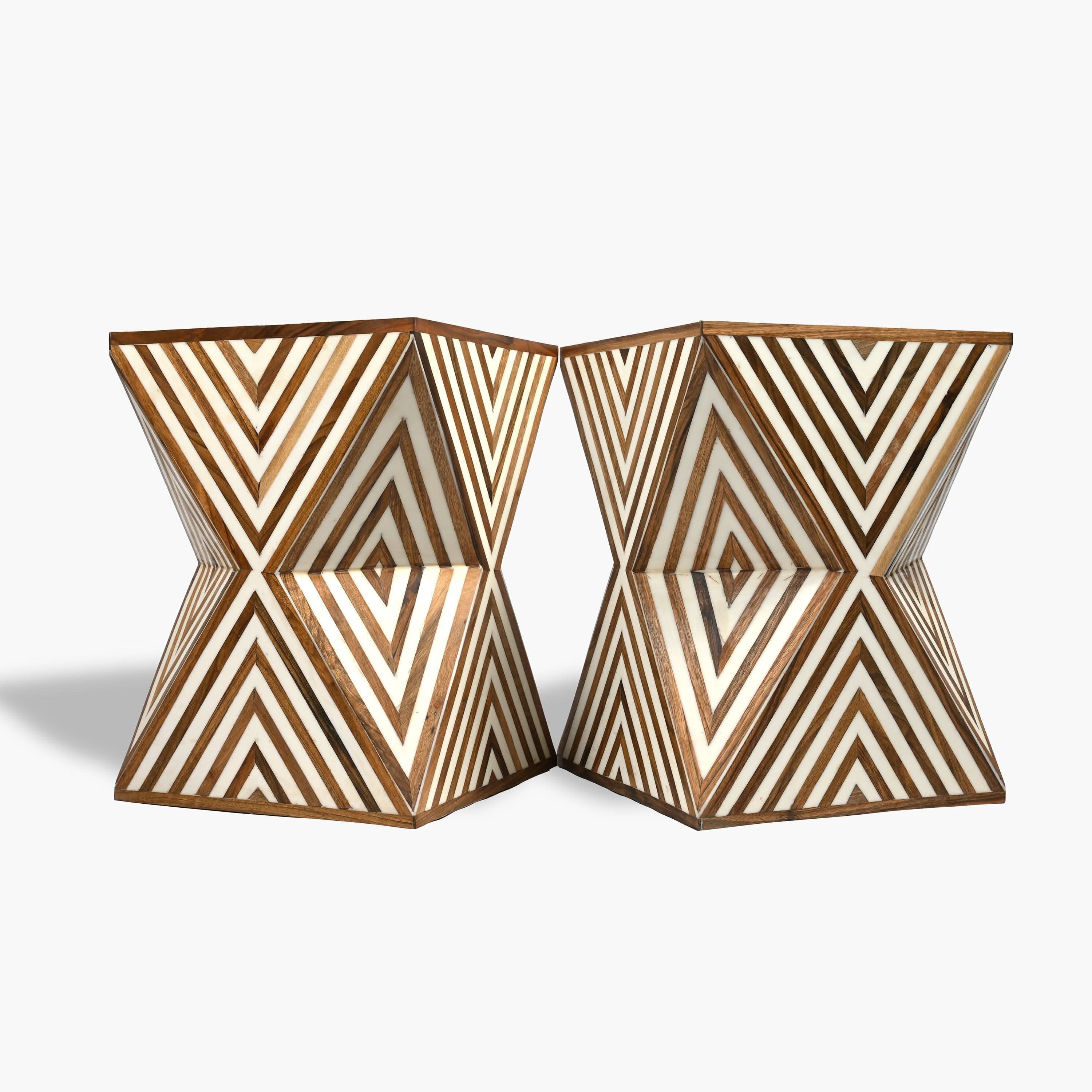 Brown walnut and resin square side table handcrafted furniture