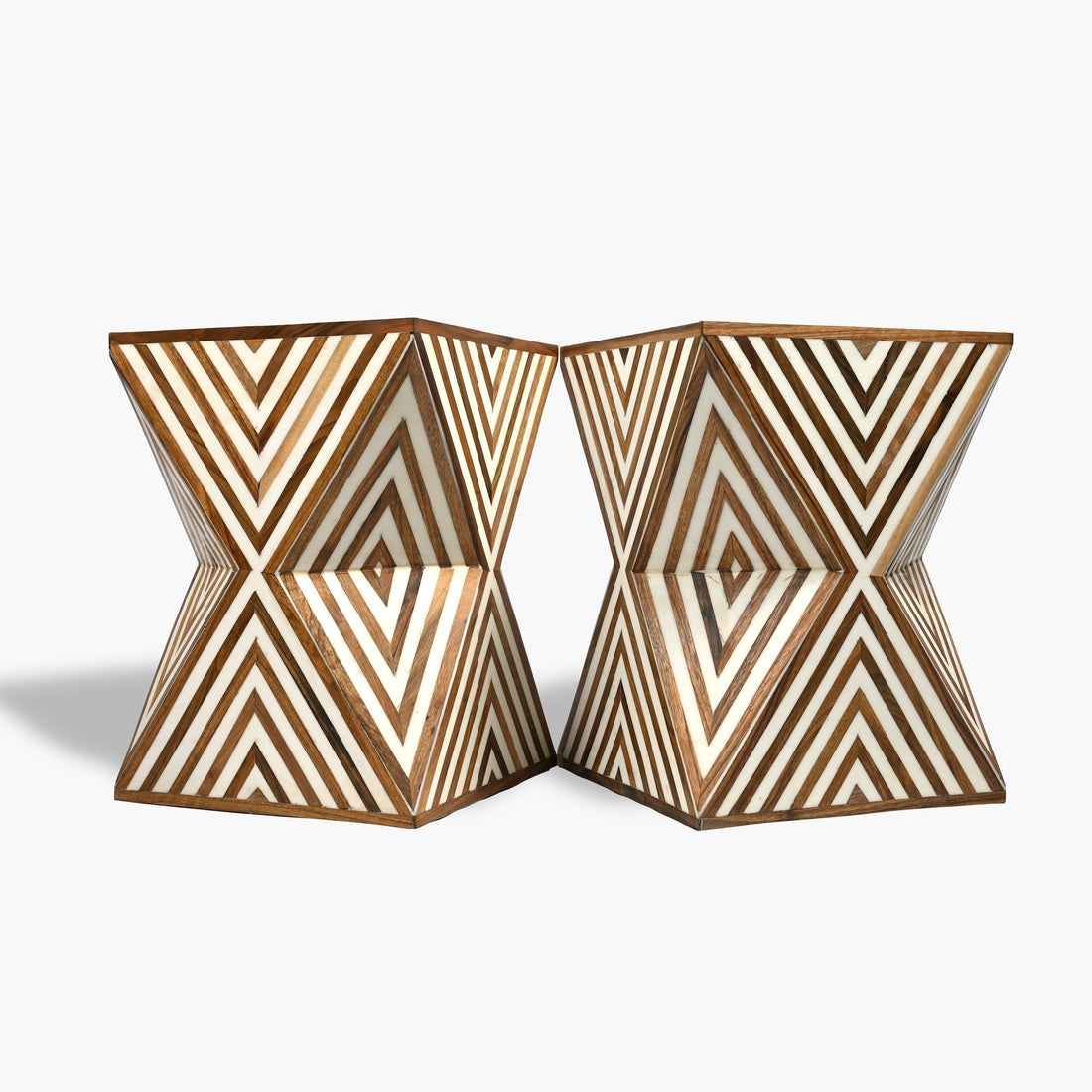 Brown walnut and resin square side table handcrafted furniture