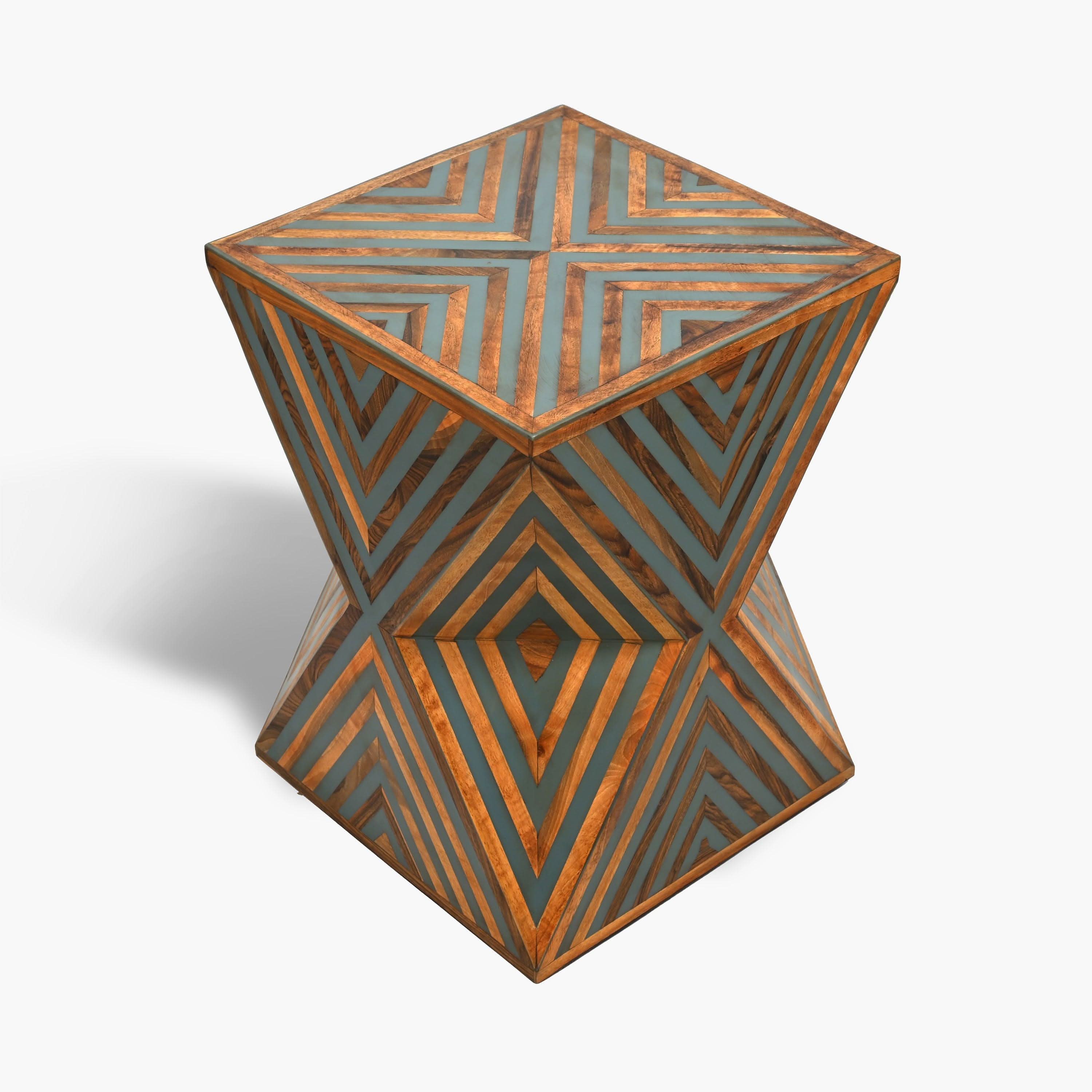 Gray square walnut and resin side table handcrafted in Marrakesh
