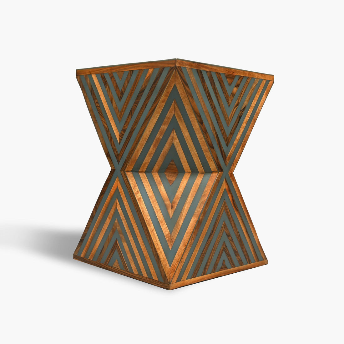 Square gray walnut and resin side table artisan design