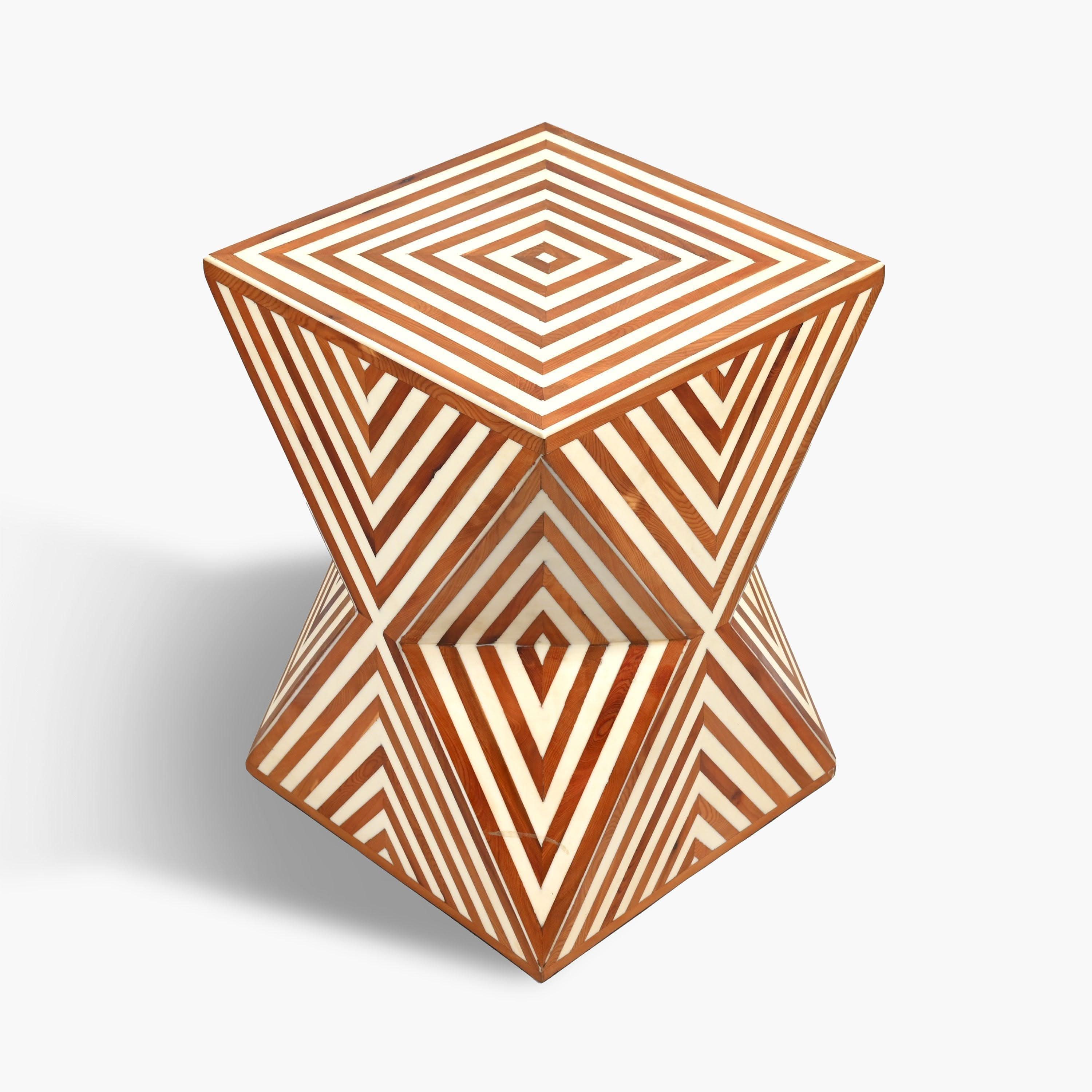 Square walnut and resin side table handcrafted in Marrakesh