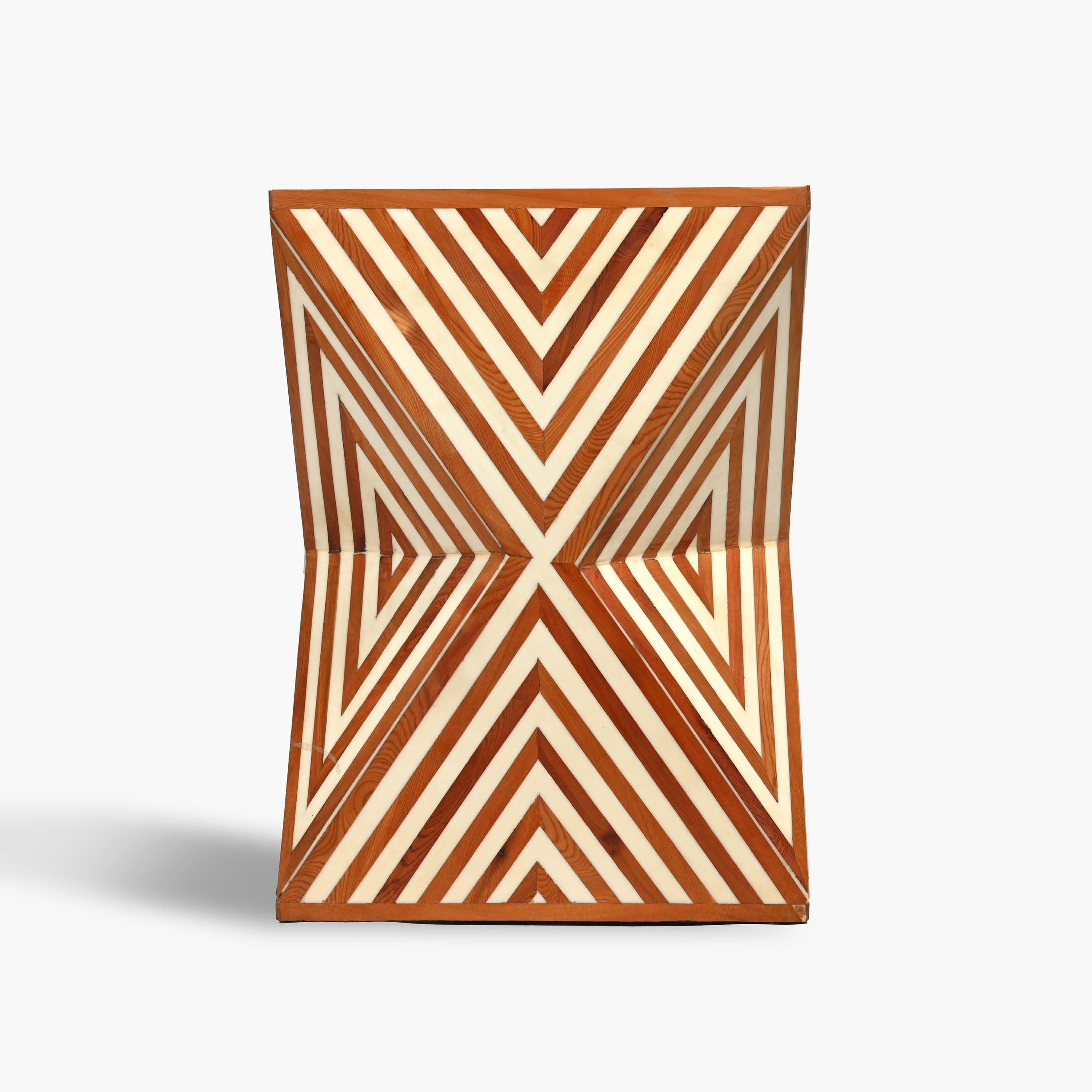 Handcrafted square walnut and resin side table detail