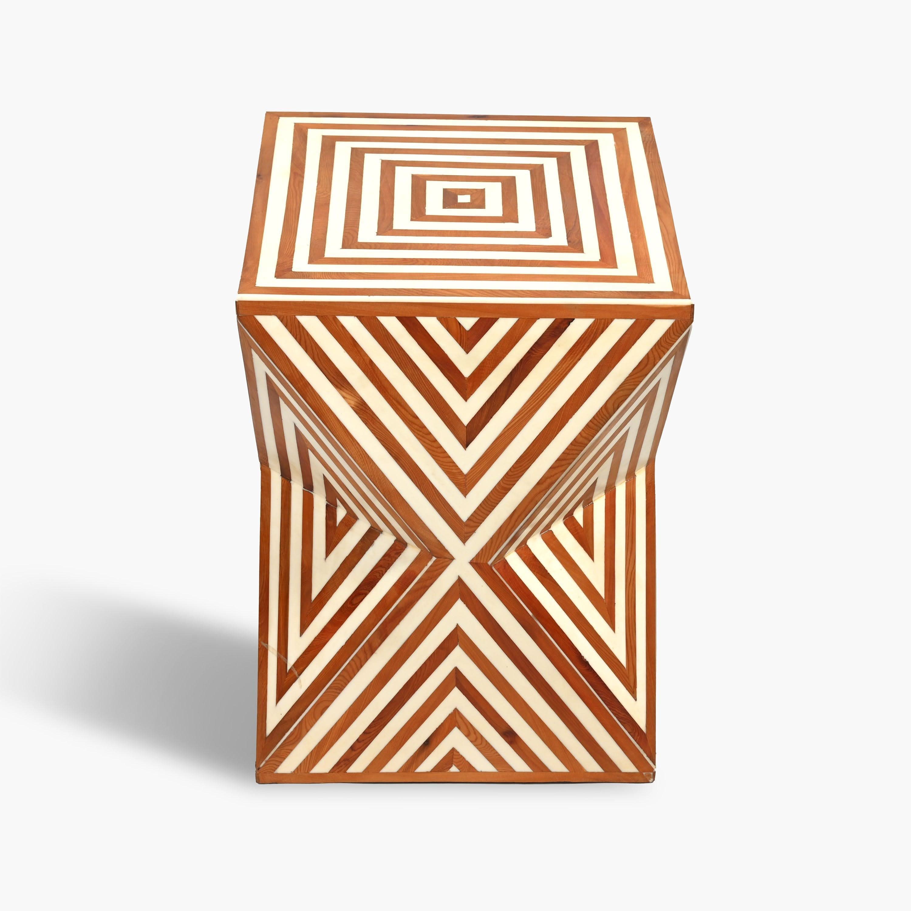Square walnut and resin side table artisan design