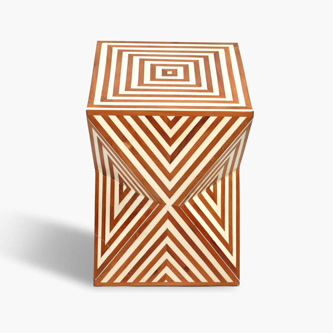 Square walnut and resin side table artisan design