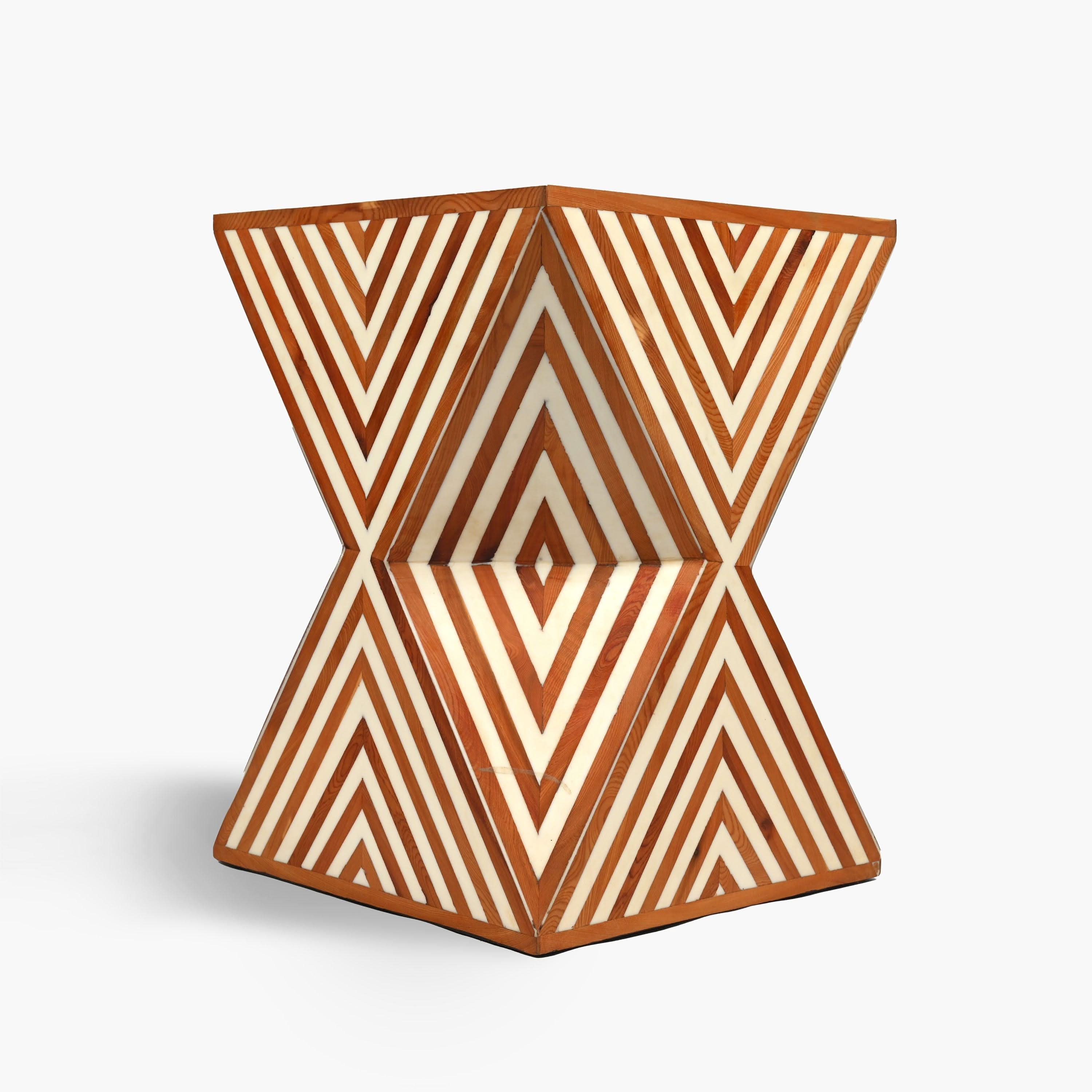 Walnut and resin Moroccan square accent side table