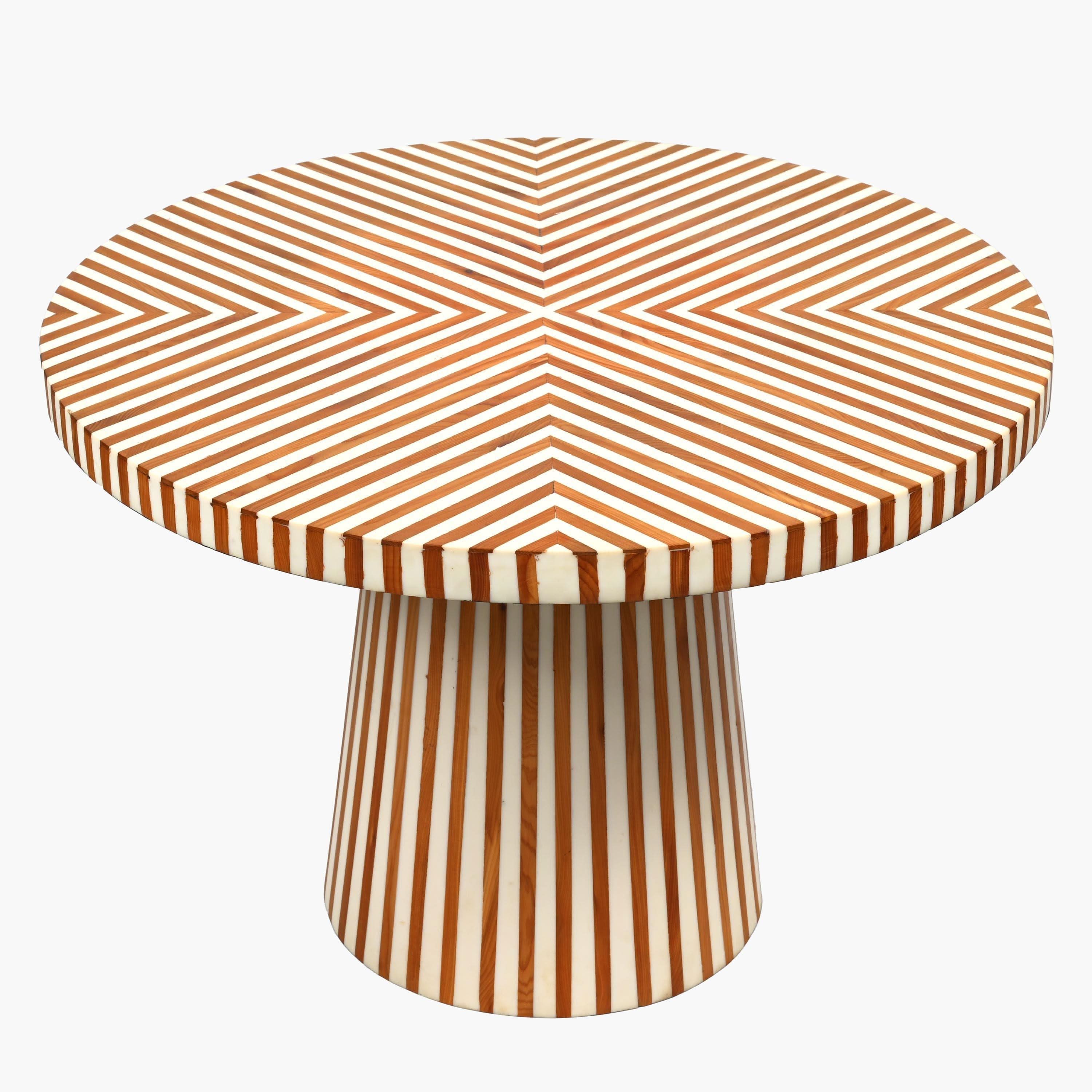White Moroccan wood and resin side table handcrafted in Marrakesh